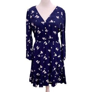 Gap Floral Dress Long Sleeve Knee Length Womens Small Blue Preppy Bloomcore